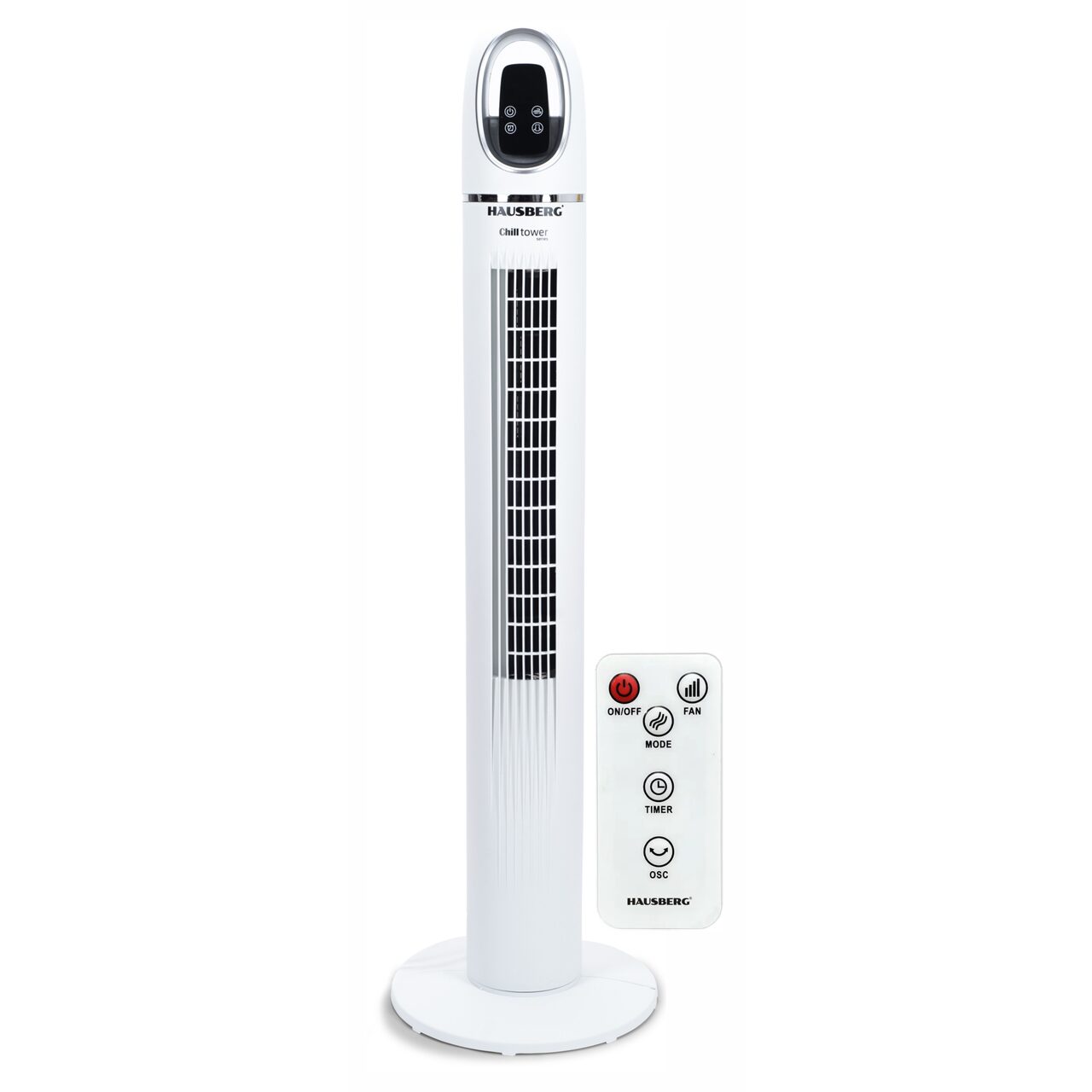 Ventilator turn digital Hausberg HB-5958AB, 55W, 45 inch, 3 viteze, temporizator 24h, LED, oscilatie, telecomanda, alb Imagine principală a produsului