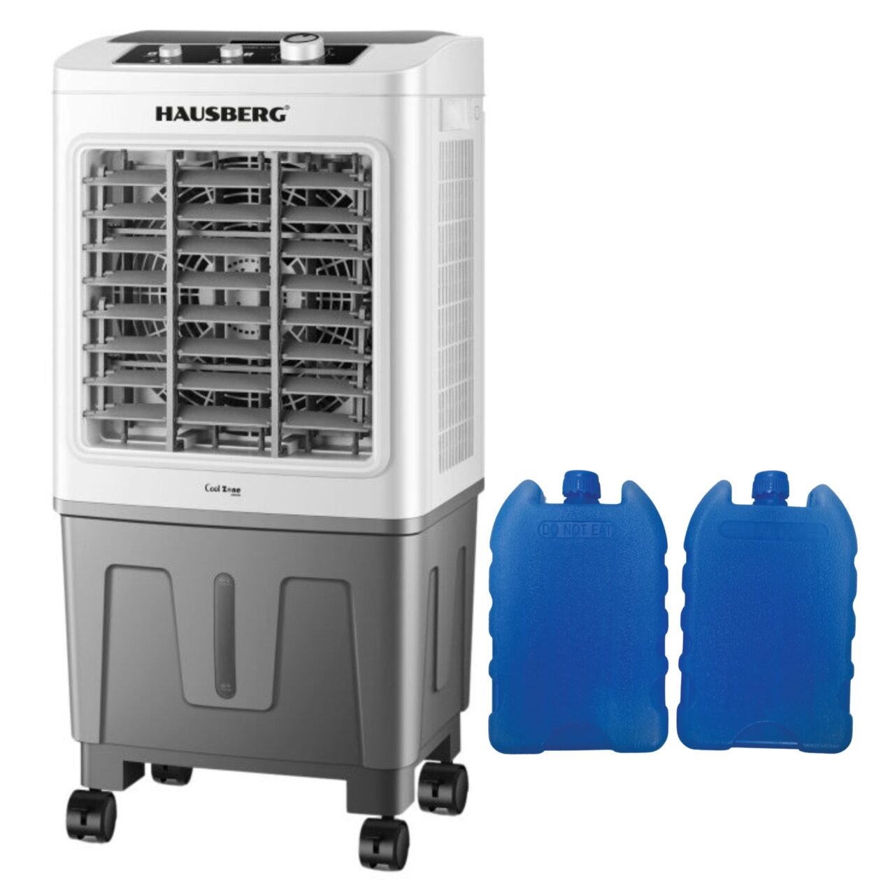 Racitor de aer portabil Hausberg HB-5961AB, 75W, rezervor 20L, 3 viteze, control mecanic, 2 cutii gheata, alb Imagine principală a produsului
