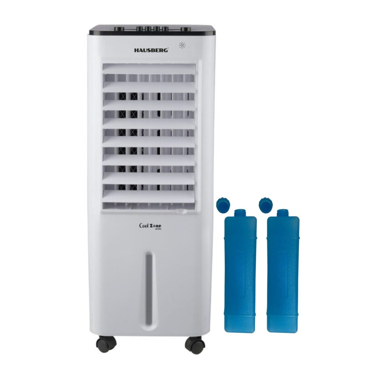 Racitor de aer portabil Hausberg HB-5963AB, 55–80W, rezervor 12L, 3 viteze, functie Turbo, oscilatie 60°, control mecanic, alb