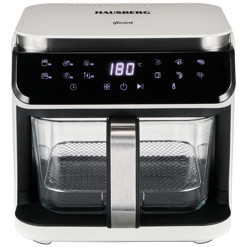 Friteuza cu aer Hausberg HB-2343AB, 6.5L, cos sticla, 12 programe, touchscreen, 1200W-1400W, 65-200°C , Alb
