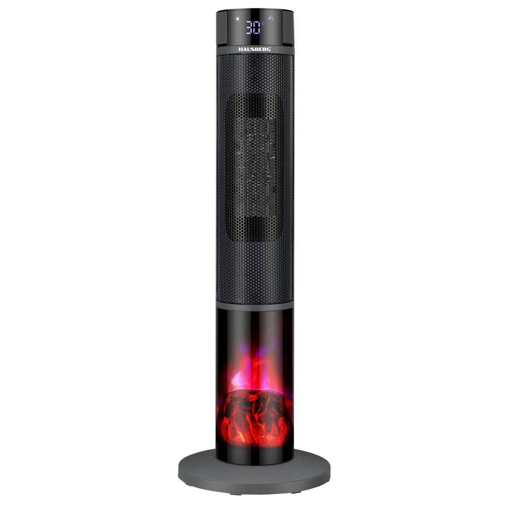 Semineu Electric Digital Tip Turn HAUSBERG HB-8228NG, 2000 W, Efect de Flacără, Protecție la Răsturnare, Termostat, Telecomandă, Negru
