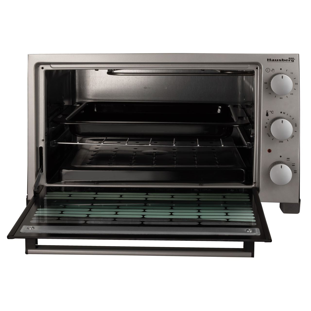 Cuptor electric Hausberg HB 9320 , 1420 W, 38 L, timer, termostat, 2 tavi, Gri/Negru Imagine secundară a produsului