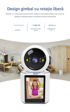 Cameră Supraveghere WiFi 4MP 360° – Monitor Bebeluși, Vedere Nocturnă Color, Ecran 2.8"