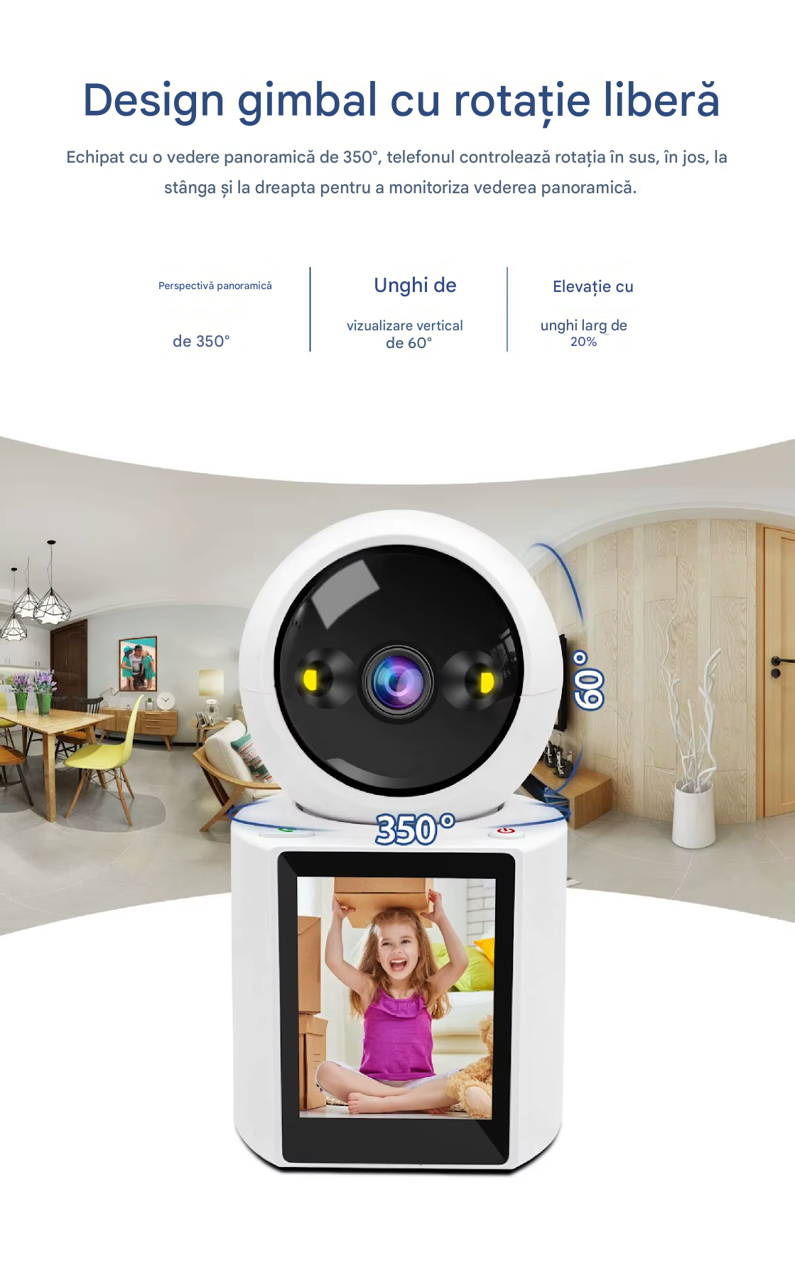 Cameră Supraveghere WiFi 4MP 360° – Monitor Bebeluși, Vedere Nocturnă Color, Ecran 2.8"