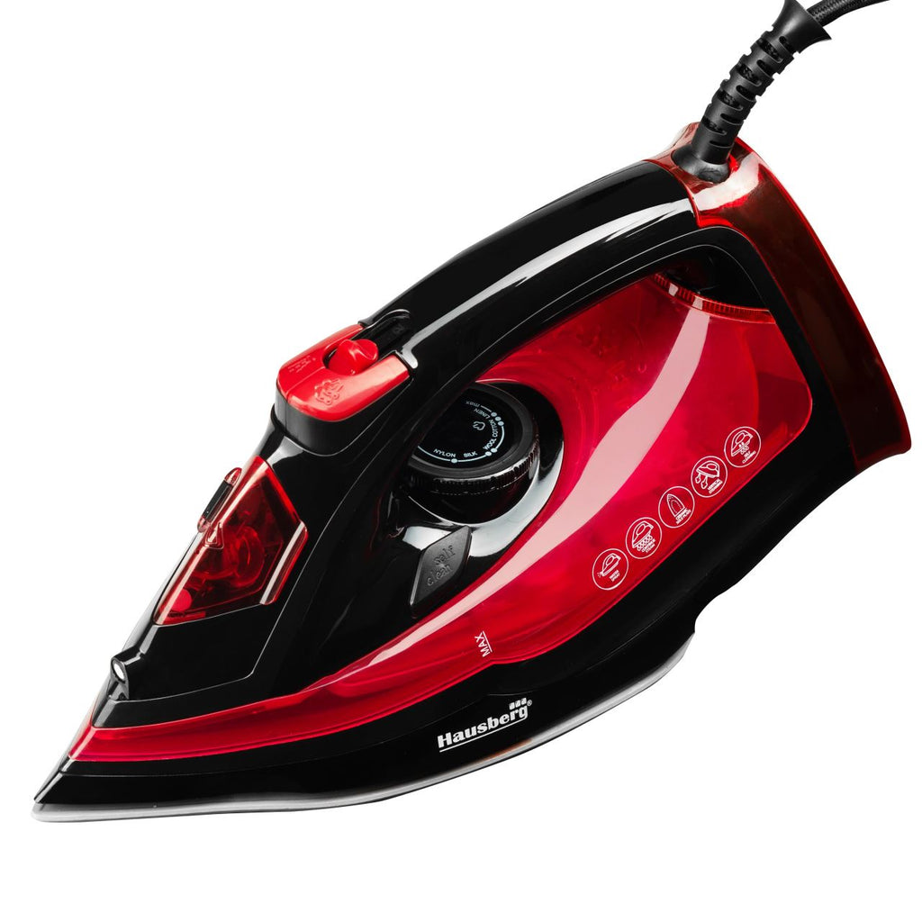 Fier de Calcat Hausberg HB-7840RS, Ceramic, autocuratare, anticalcar, 300ml, 2400-2800W, Negru/Rosu