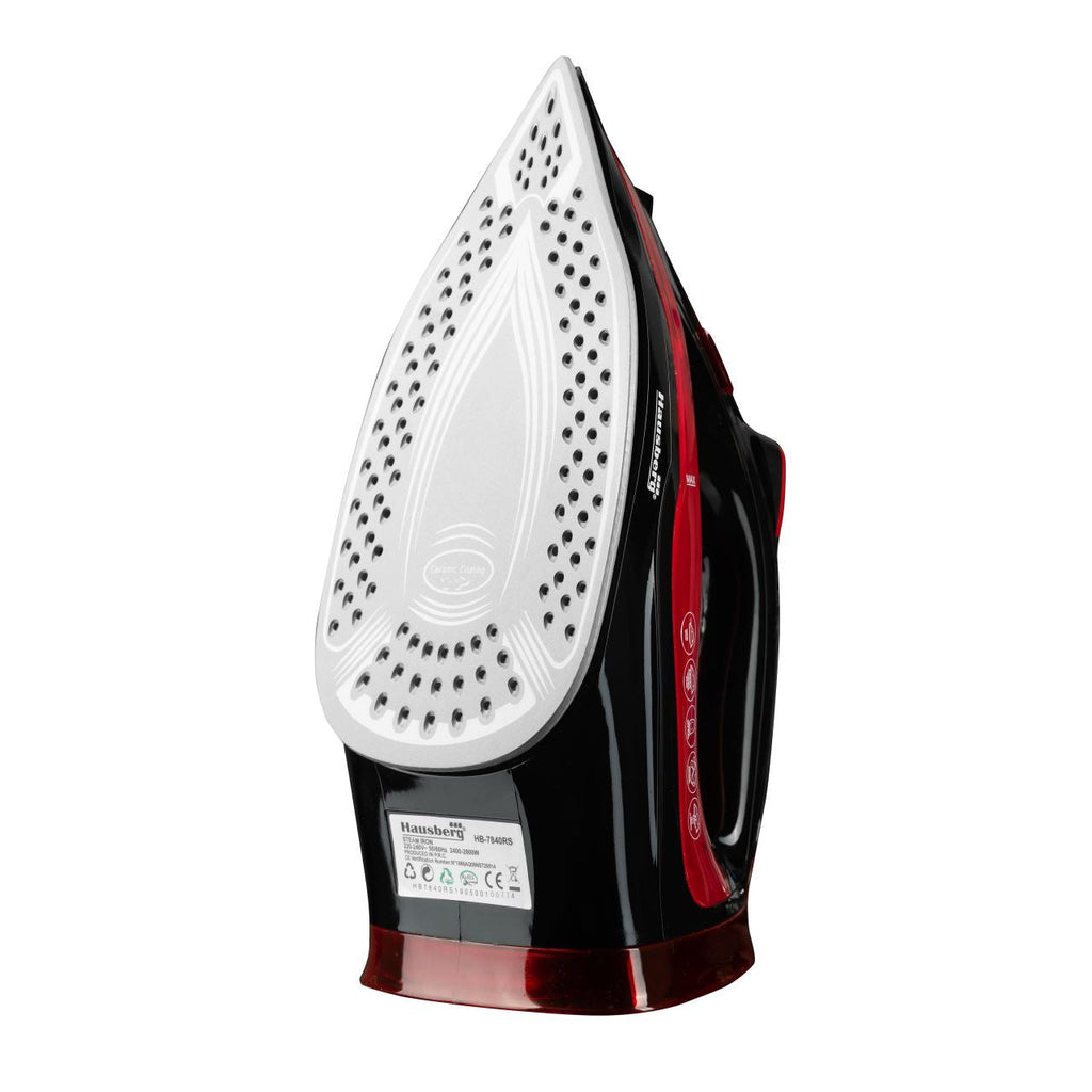 Fier de Calcat Hausberg HB-7840RS, Ceramic, autocuratare, anticalcar, 300ml, 2400-2800W, Negru/Rosu