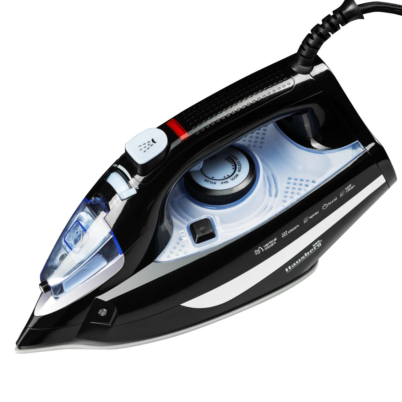 Fier de Calcat Hausberg HB-7842BL, 2300W, Ceramic, Autocuratare, Pulverizare, Antipicurare, 300ml, Negru/Albastru Imagine secundară a produsului