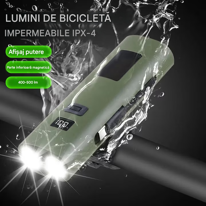 Lanterna Far LED Reincarcabil USB pentru Bicicleta – 6 Moduri, Power Bank 4000mAh