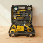 Set Bormaşină cu Acumulator în Valiză – 2 Baterii Li-Ion 48V + 30 Accesorii (Burghie, Biți, Chei) Galben