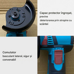 Mini Polizor cu Acumulator 48V 2Ah – 2 Baterii + 5 Discuri Incluse