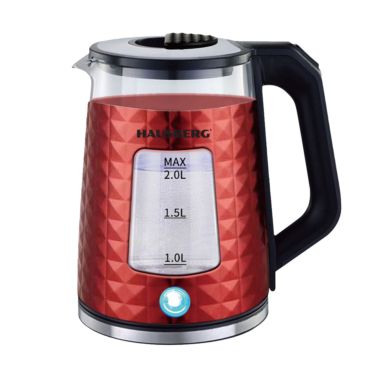 Cana fierbator Hausberg HB-3617RS, 1500 W, 2 L, Baza rotativa 360 grade, Indicator luminos, Oprire automata, Rosu