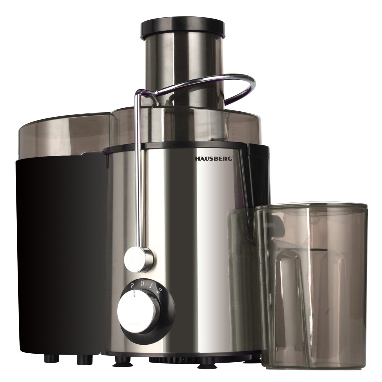 Storcator de fructe si legume Hausberg HB-7645, 600 W, 2 viteze + Turbo, recipient pulpa 1 l, recipient suc 550 ml, accesoriu impingere, negru + argintiu Imagine principală a produsului