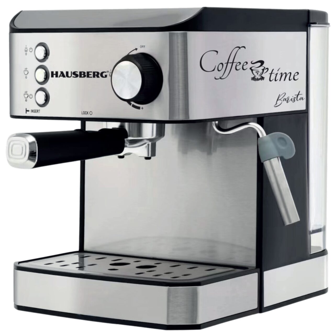 Espressor cafea HAUSBERG HB3725, cafea macinata, 15 bar, 850-1000 W, gri cu negru Imagine principală a produsului