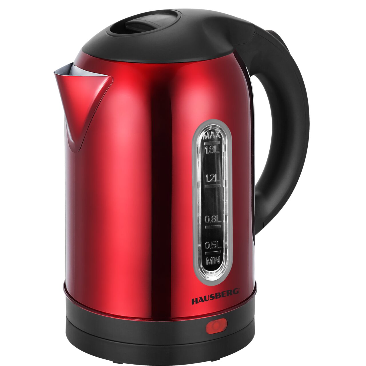 Fierbator apa electric HAUSBERG HB-3621RS, 1500 - 1800 W, 1.8 litri, rezervor de apa din otel inoxidabil, oprire automata la fierbere, rotire la 360 grade, protectie la supraincalzire, baza detasabila, rosu Imagine principală a produsului