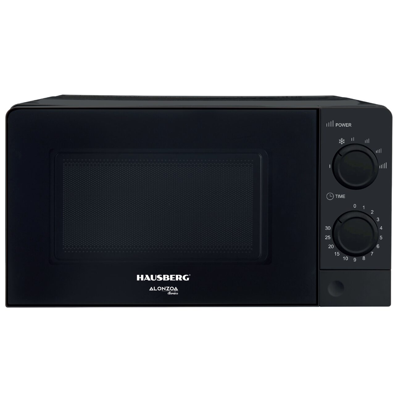 Cuptor cu microunde HAUSBERG HB-8008NG, 20 litri, intrare 1100 W, iesire 700 W, 5 nivele de putere, control mecanic, termostat, timer 35 minute, functie dezghetare, lumina interioara, semnal sonor de terminare a programului, Negru Imagine principală a produsului