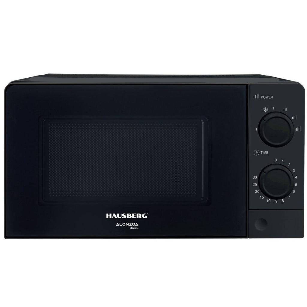 Cuptor cu microunde HAUSBERG HB-8008NG, 20 litri, intrare 1100 W, iesire 700 W, 5 nivele de putere, control mecanic, termostat, timer 35 minute, functie dezghetare, lumina interioara, semnal sonor de terminare a programului, Negru
