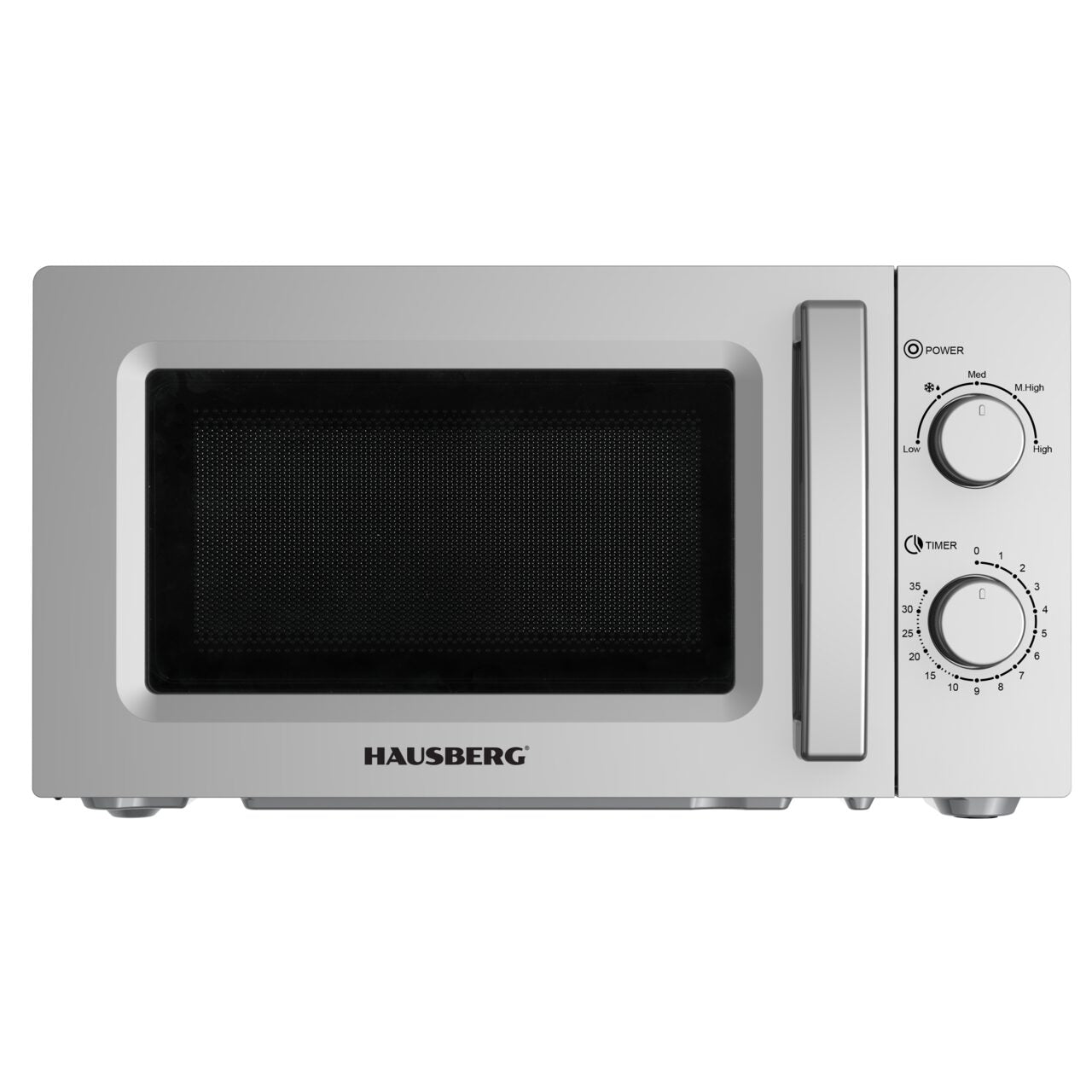 Cuptor cu microunde HAUSBERG HB-8008GR, 20 litri, intrare 1100 W, iesire 700 W, 5 nivele de putere, control mecanic, termostat, timer 35 minute, functie dezghetare, lumina interioara, semnal sonor de terminare a programului, Gri Imagine principală a produsului