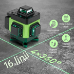 Nivel Laser 4D cu 16 Linii Verzi Autonivelare ±3° IP54 Trepied 100cm Inclus