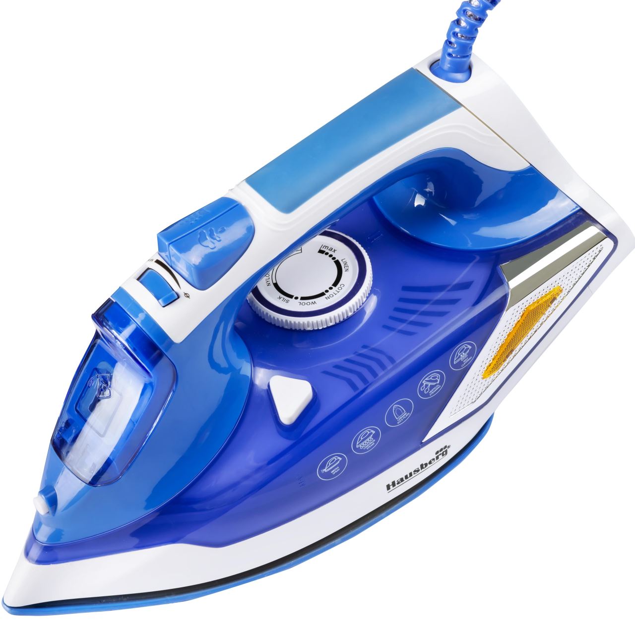 Fier de calcat Hausberg HB-7880BL, 2300W, Talpa cu invelis ceramic, rezervor apa 400ml, Alb/Albastru Imagine secundară a produsului