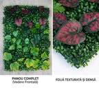 Panou Verde Decorativ Artificial 60x40cm – Mix Buxus & Frunze Bordo Perete Vegetal