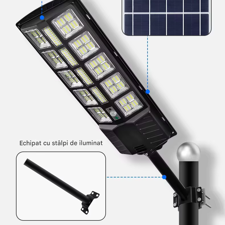 Lampă Solară LED Exterior 7700LM – 720 LED, Telecomandă, 3 Moduri, Impermeabilă