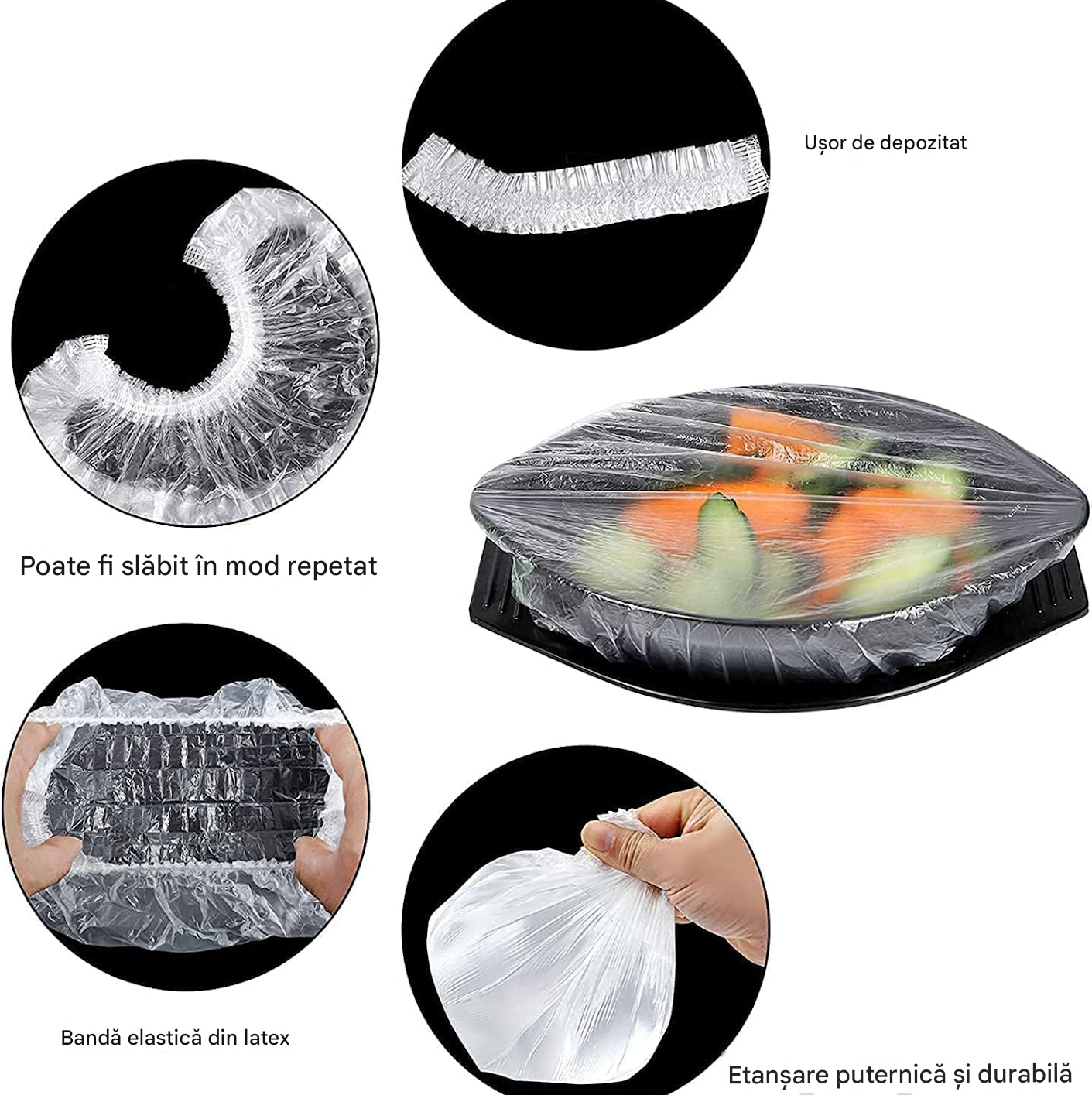 Set Huse Elastice Reutilizabile pentru Alimente – Ecologice, Non-Toxice Imagine secundară a produsului