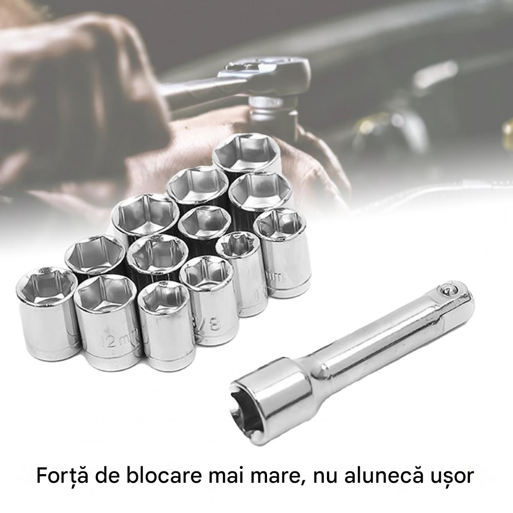 Trusă Chei Tubulare 40 Piese – Metric & SAE, Clichet 1/4" și 3/8"