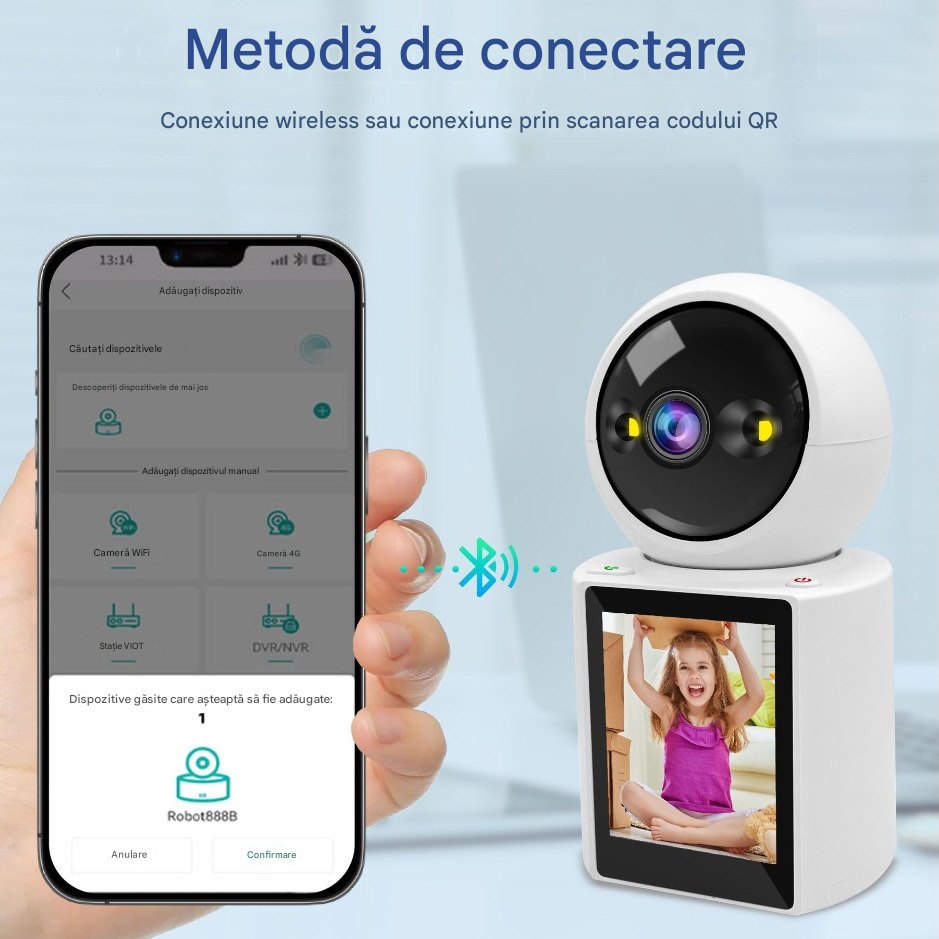 Cameră Supraveghere WiFi 4MP 360° – Monitor Bebeluși, Vedere Nocturnă Color, Ecran 2.8"