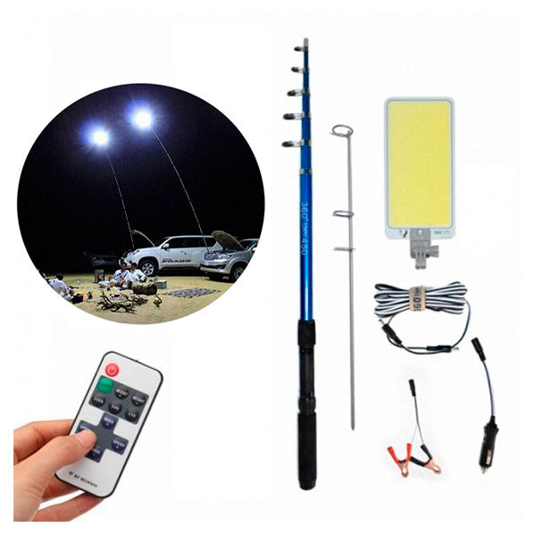 Proiector LED Camping, 47W 4558lm, Waterproof, Suport Telescopic 4,5m, Alimentare 12V, Telecomandă, Geantă Transport