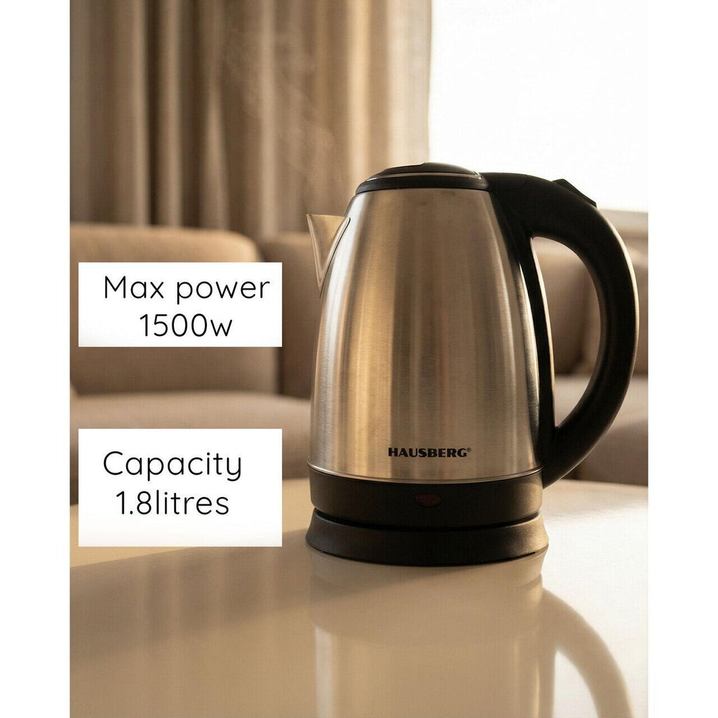 Cana fierbator inox Hausberg HB-3615, 1500 W, 1.8 L, suport rotativ, sistem de protectie