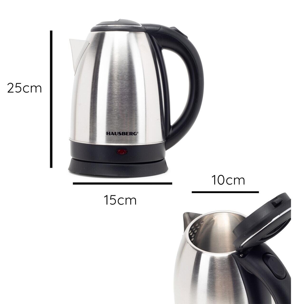 Cana fierbator inox Hausberg HB-3615, 1500 W, 1.8 L, suport rotativ, sistem de protectie