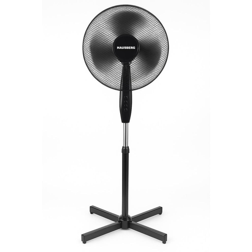 Ventilator cu picior 16 inch HAUSBERG HB5100NG, 40–55W, 3 viteze, oscilatie 80 grade, motor silentios, reglabil