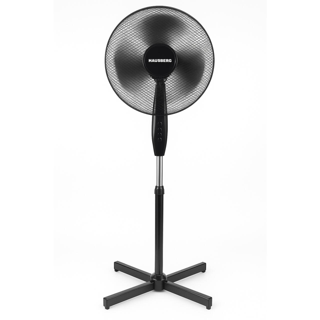 Ventilator cu picior 16 inch HAUSBERG HB5100NG, 40–55W, 3 viteze, oscilatie 80 grade, motor silentios, reglabil
