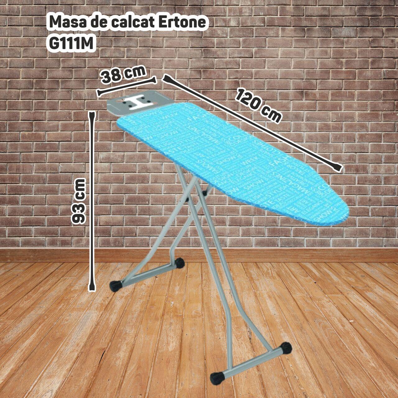 Masa de calcat Ertone G111M, vopsea electrostatica, husa bumbac si poliester, suport pentru fierul de calcat, priza incorporabila, 38 x 93 x 120 cm Imagine secundară a produsului