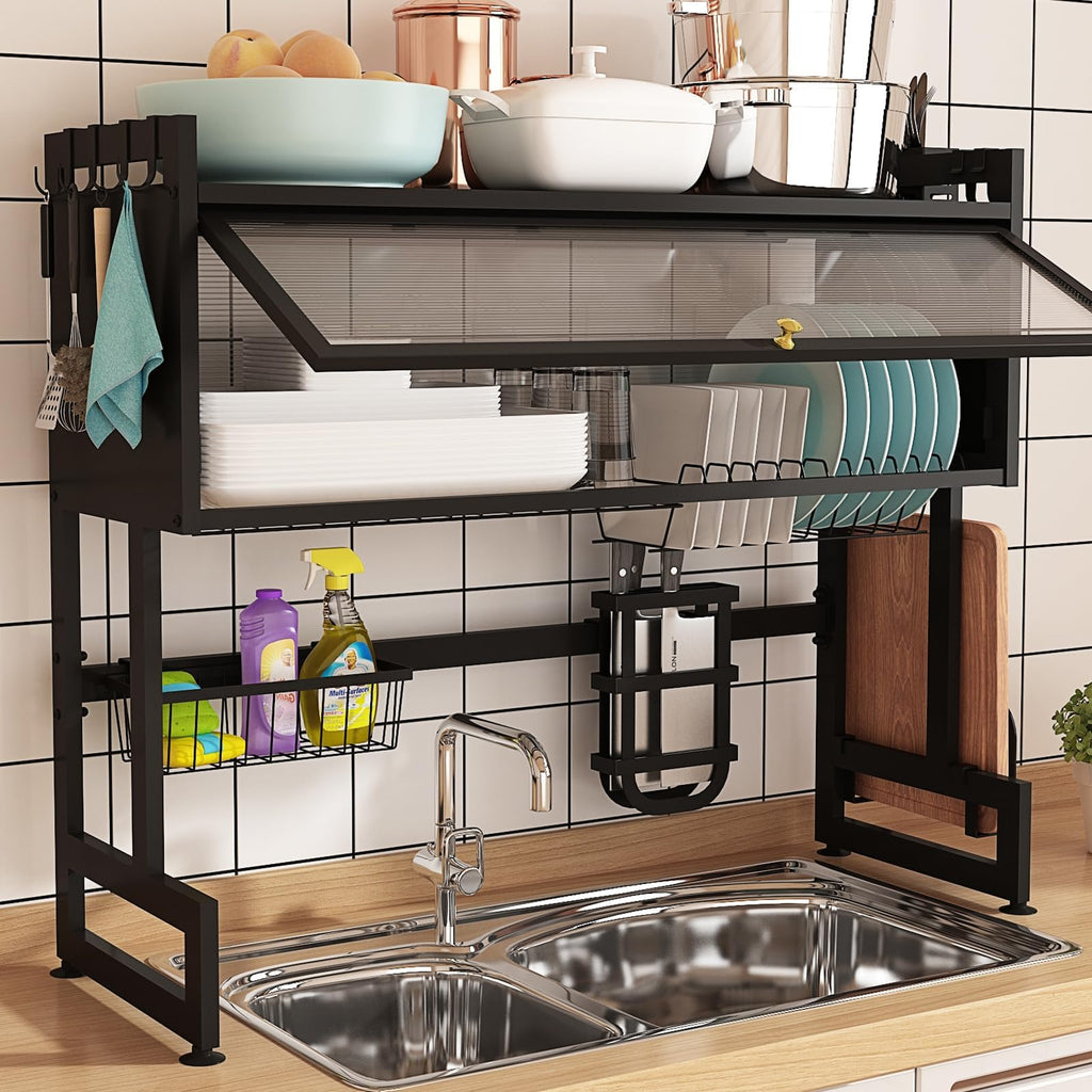 Scurgător Vase Oțel Inoxidabil 75 cm – Organizator Bucătărie, Negru