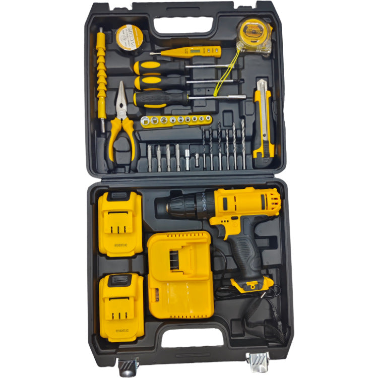 Set Bormaşină cu Acumulator în Valiză – 2 Baterii Li-Ion 48V + 30 Accesorii (Burghie, Biți, Chei) Galben
