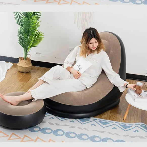 Fotoliu Gonflabil cu Suport Picioare și Înveliș Catifelat – Set Complet Relaxare