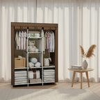 Dulap Textil Portabil – 3 Compartimente, 6 Rafturi și Bare de Agățat