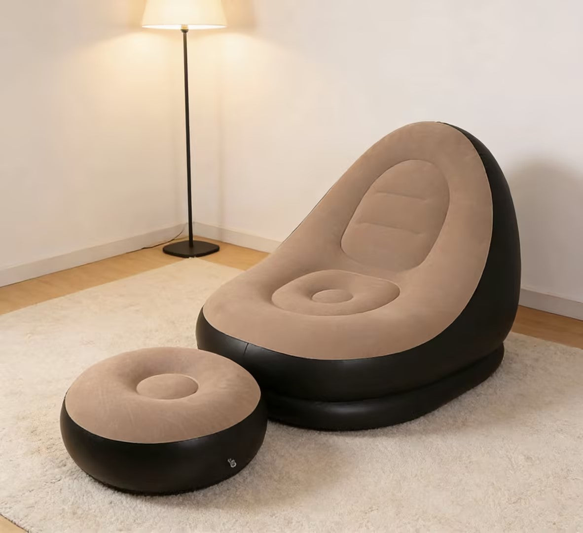 Fotoliu Gonflabil cu Suport Picioare și Înveliș Catifelat – Set Complet Relaxare