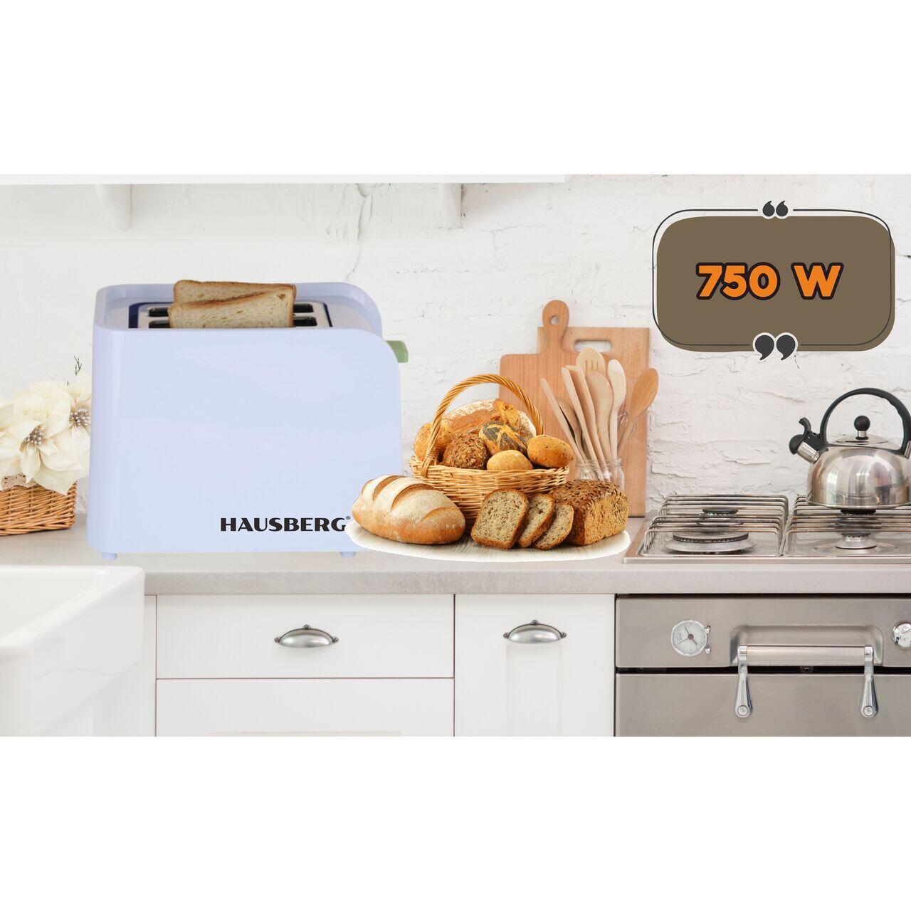 Prajitor de paine Hausberg HB-195VR, 750 W, 2 felii, functie decongelare, functie reincalzire, 6 trepte putere, Alb/Verde Imagine secundară a produsului