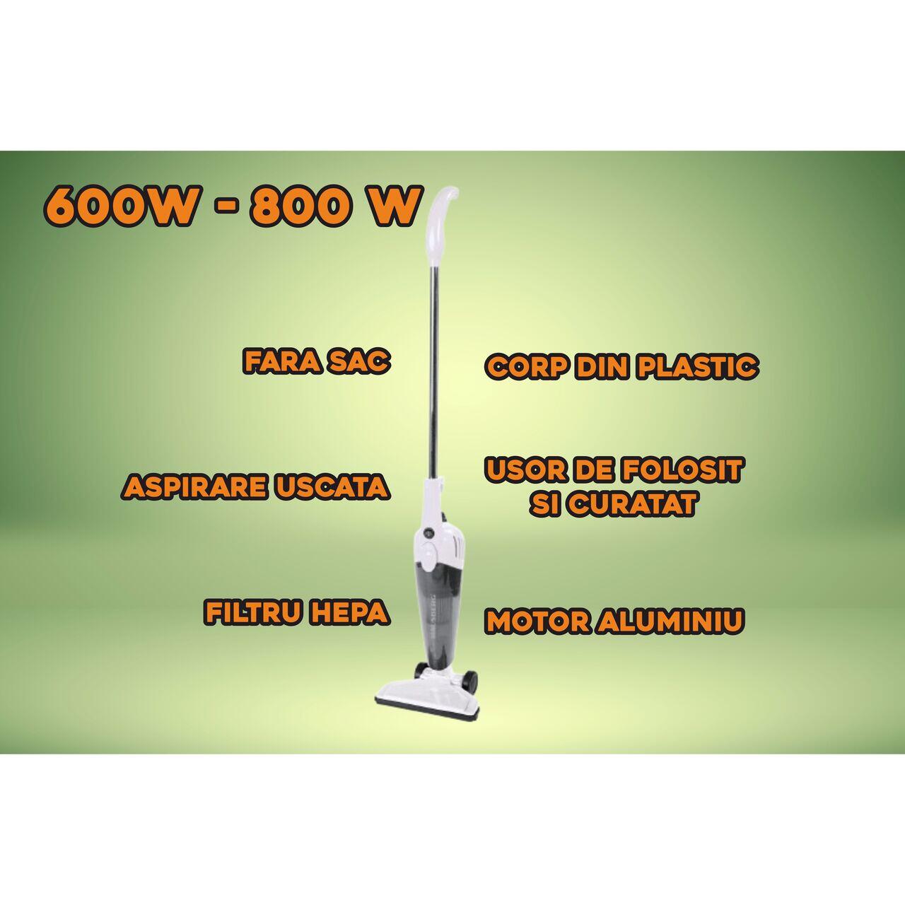 Aspirator vertical 2 in 1 HAUSBERG HB-2025AB, fara sac, aspirare uscata, filtru Hepa, 0.5 L, 600W, Alb-Negru Imagine secundară a produsului