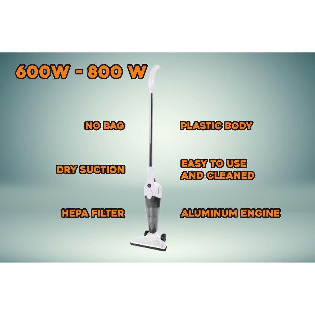 Aspirator vertical 2 in 1 HAUSBERG HB-2025AB, fara sac, aspirare uscata, filtru Hepa, 0.5 L, 600W, Alb-Negru