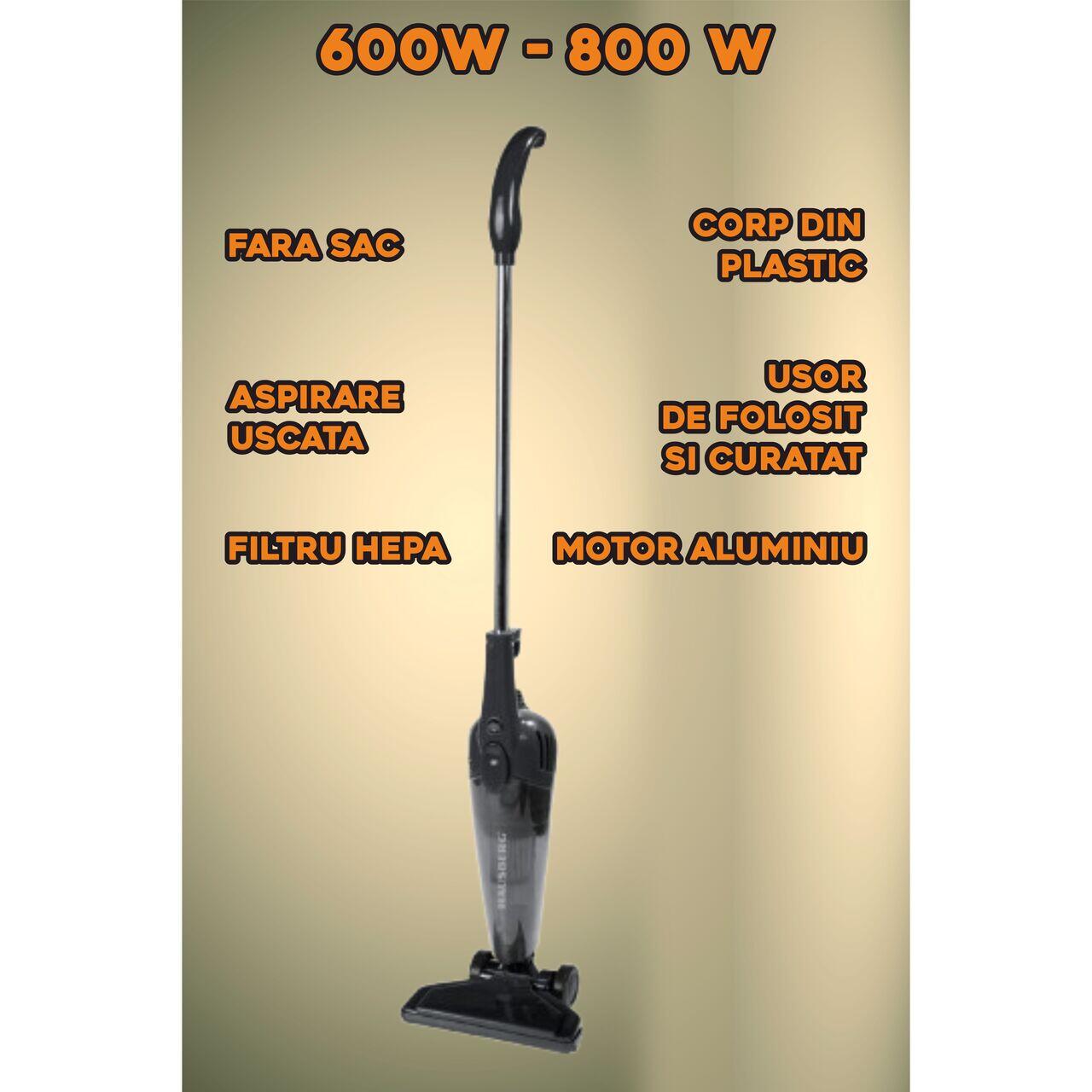 Aspirator vertical 2 in 1 HAUSBERG HB-2025NG, fara sac, aspirare uscata, filtru Hepa, 0.5 L, 600W, Negru Imagine secundară a produsului