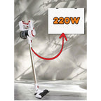 Aspirator vertical Hausberg HB-2027, putere 220W, fara sac, capacitate 0.25 l, filtre lavabile, 2 viteze, perie rotativa, timp de lucru 20-40 min, Alb