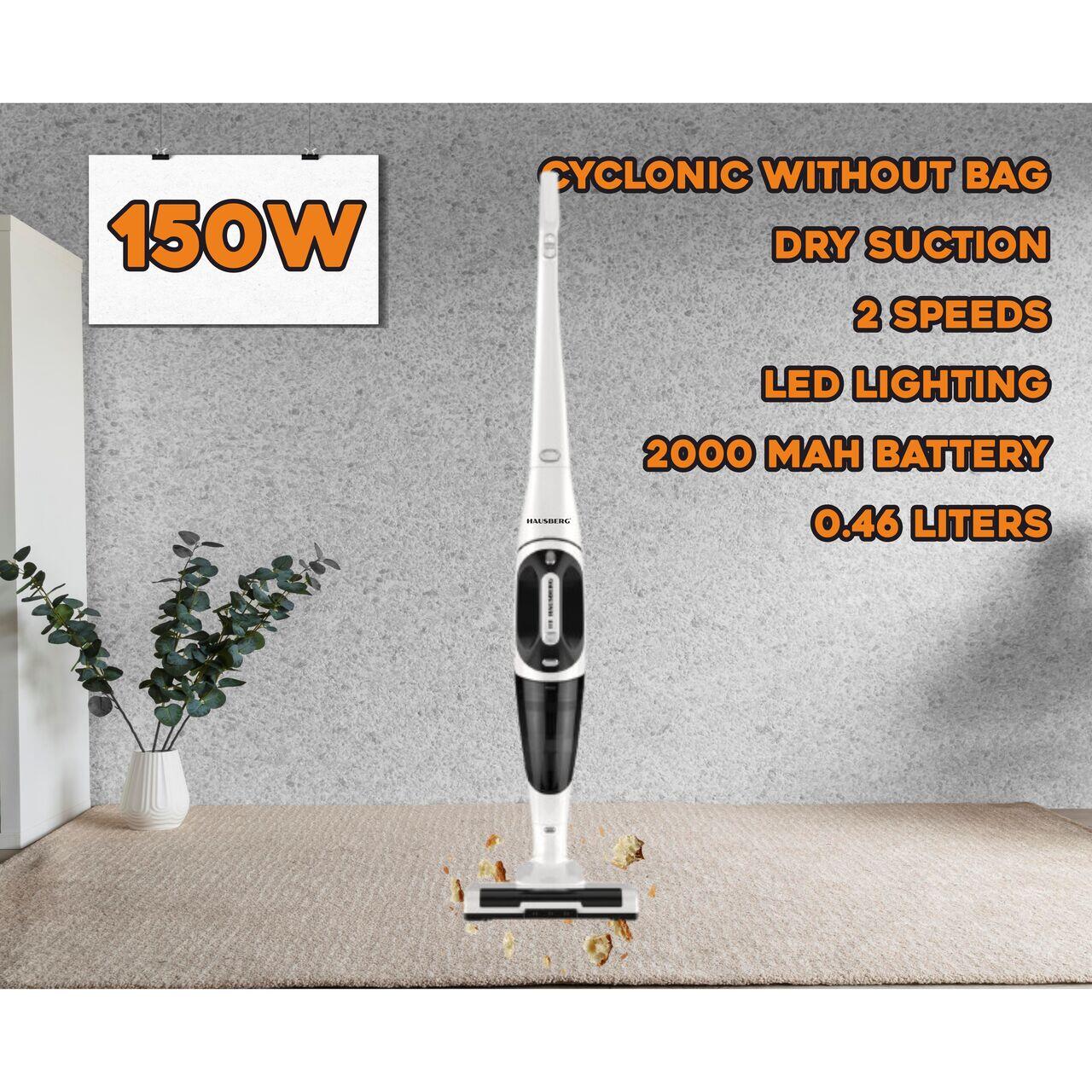Aspirator vertical 2 in 1 HAUSBERG HB-2029AB, 2 viteze, acumulator 2000 mAh, 0.46 litri, 150 W Imagine secundară a produsului