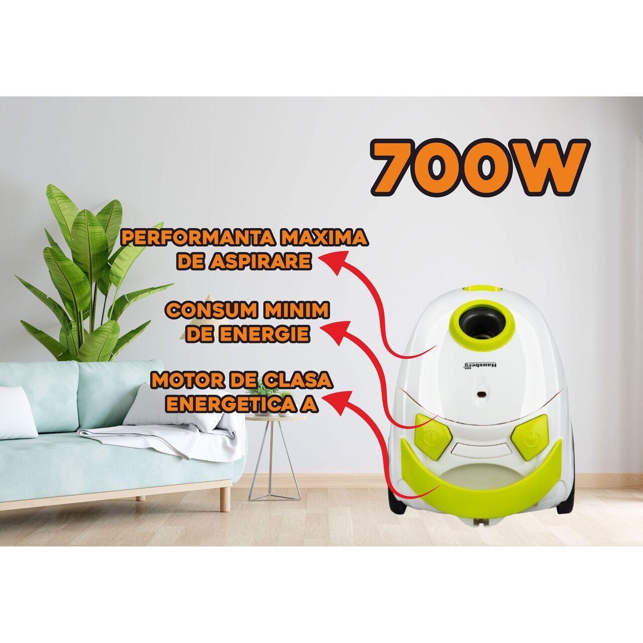 Aspirator cu sac Hausberg HB2080VR, 1500W, Capacitate 1.5L, Alb/Verde Imagine secundară a produsului