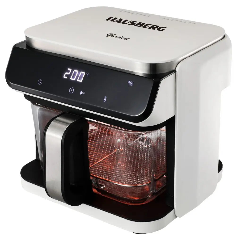 Friteuza cu aer Hausberg HB-2343AB, 6.5L, cos sticla, 12 programe, touchscreen, 1200W-1400W, 65-200°C , Alb