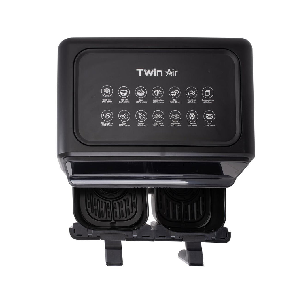 Friteuza dubla cu aer cald HAUSBERG HB-2373NG, 2200-2400W, capacitate 8.4L, termostat reglabil cu afisaj LED, control digital individual, 14 programe prestabilite, temporizator 60 min, ventilator de racire, Negru