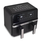 Friteuza dubla cu aer cald HAUSBERG HB-2373NG, 2200-2400W, capacitate 8.4L, termostat reglabil cu afisaj LED, control digital individual, 14 programe prestabilite, temporizator 60 min, ventilator de racire, Negru