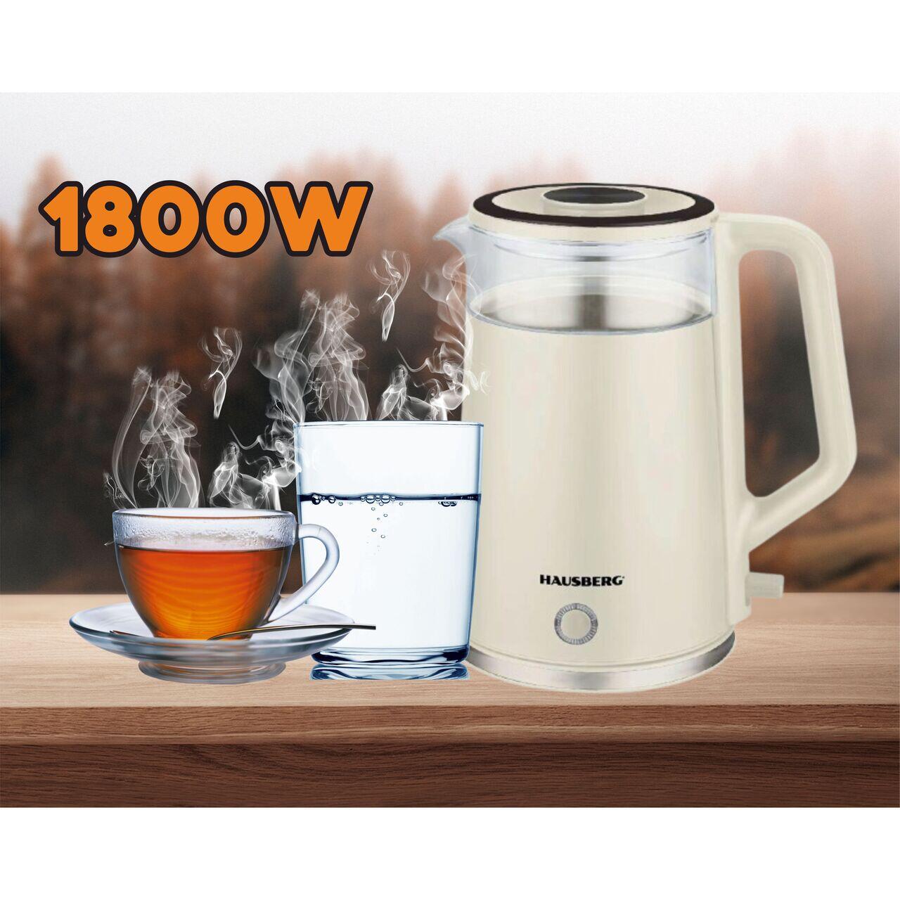 Cana fierbator HAUSBERG HB-3619BEJ, 1500 - 1800W, capacitate 2L, Anti-uscare, Oprire automata, Material Inox, sticla + plastic Bej Imagine secundară a produsului